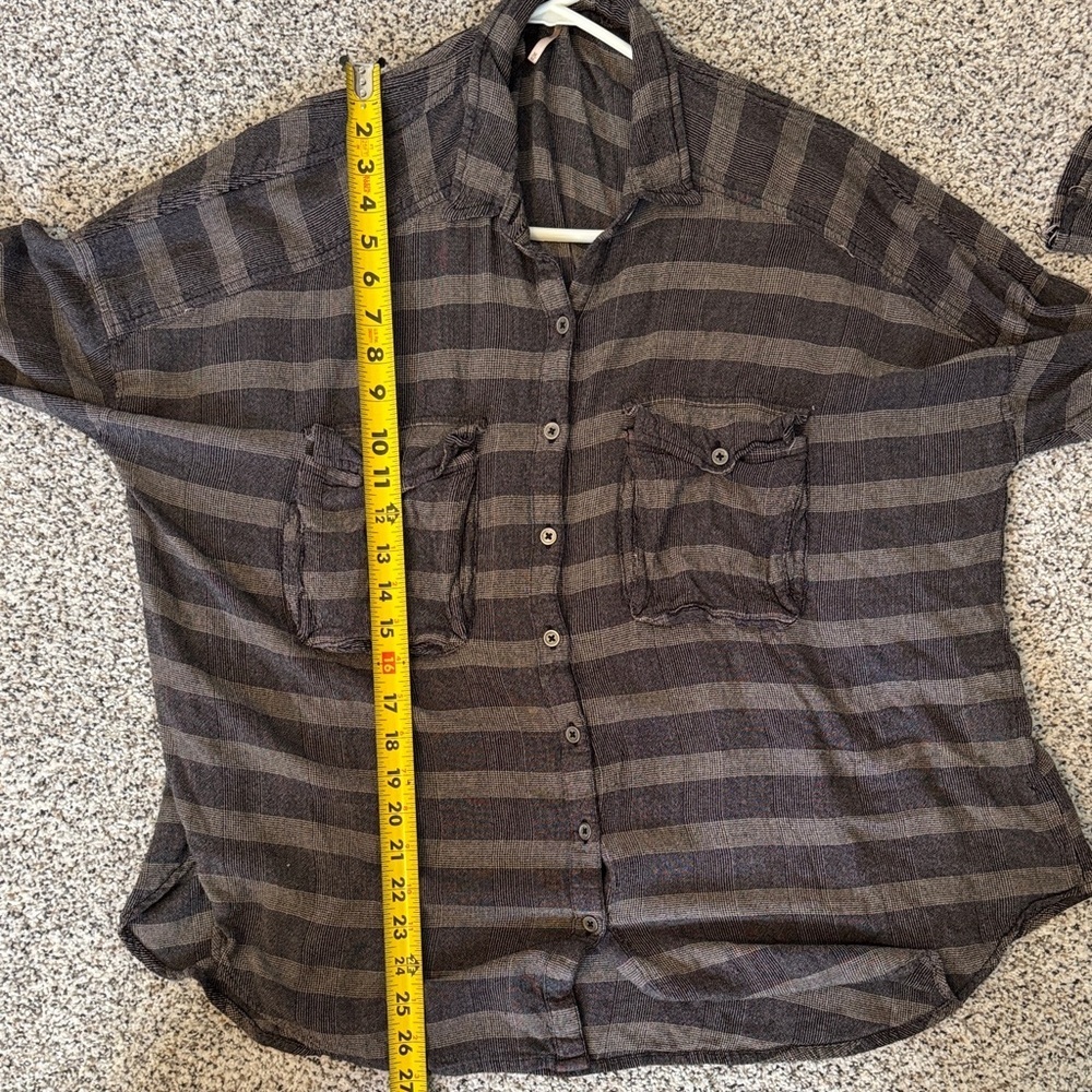 Free People Oversized Brown & Black Striped Button-Down Shirt - Picture 8 of 8